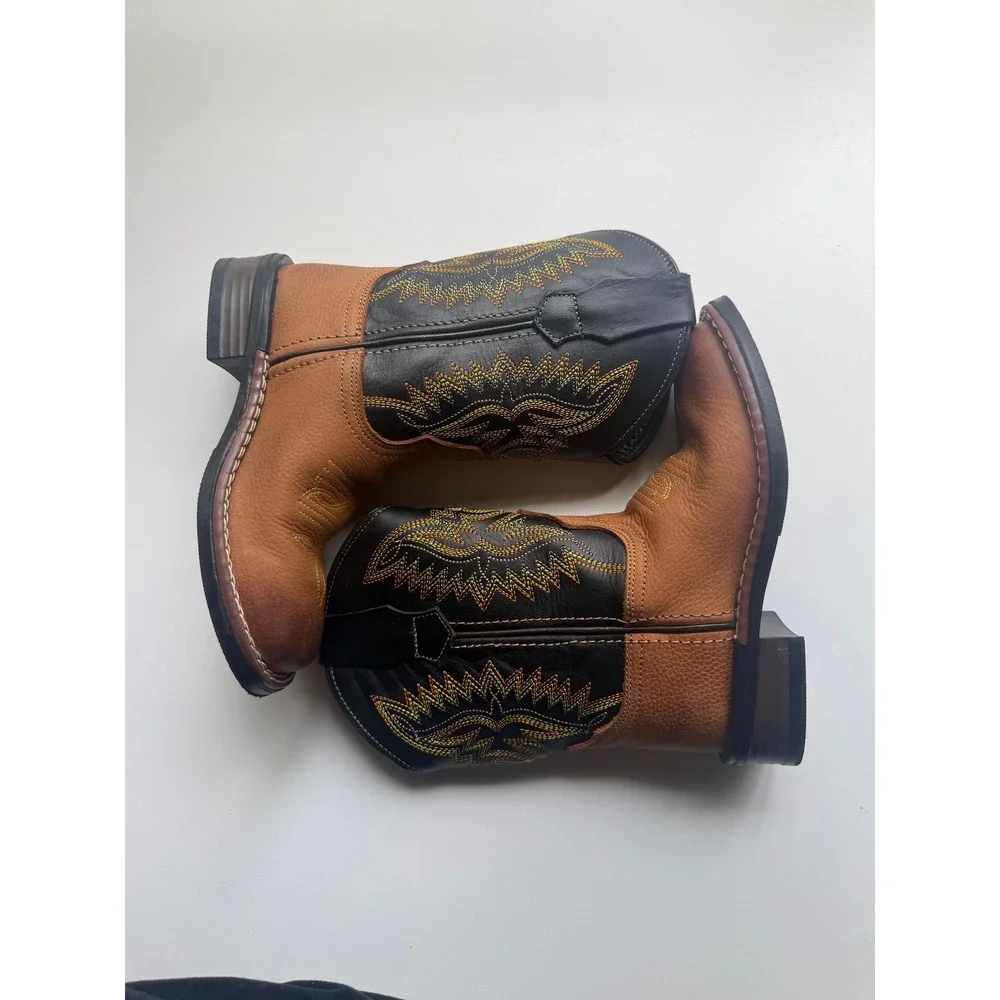 J.B. Dillon Kids Western Cowboy Boots Brown Black Square Toe JBCE2000C Size 10